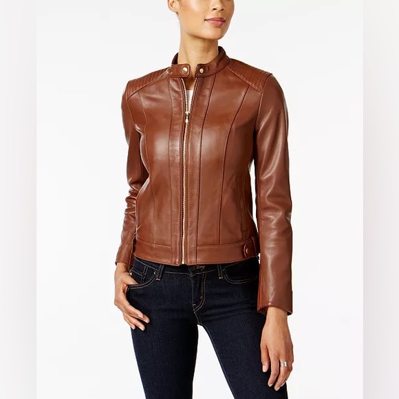 🔥🔥🔥NEW Cole Haan Leather Moto Jacket Size Large - Picture 1 of 13